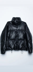 Faux leather puffer