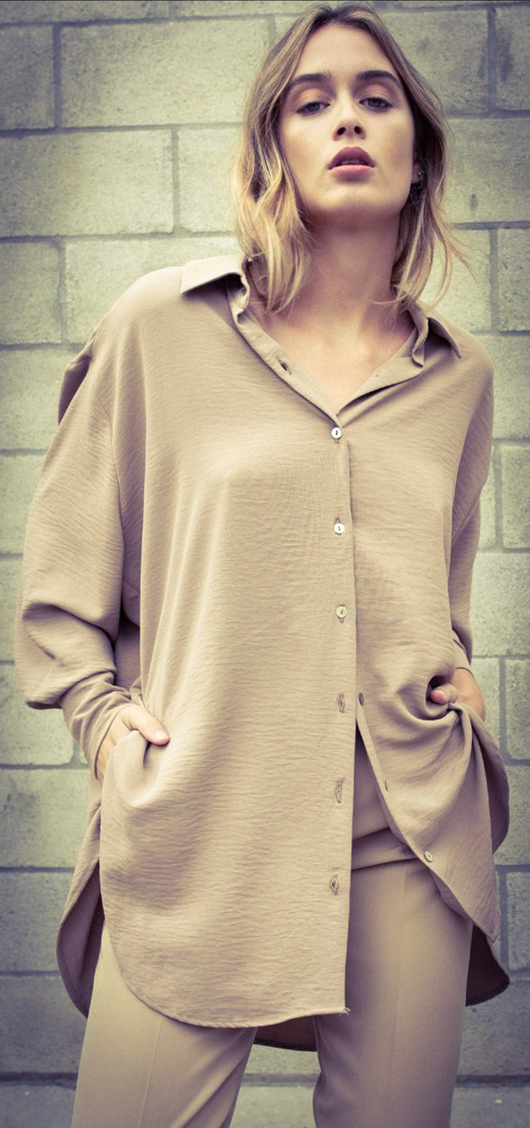 P.I Oversized Jazz Shirt-Beige (Size M)