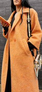 Oversized Longline Coat-Tangerine