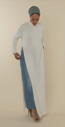 Mästore Knit Slit Dress-White shimmer